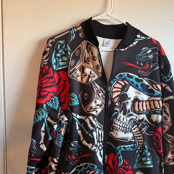 Skull and Dice Graphic Bomber Jacket - Picture 3 of 6